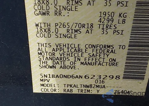 2010 Nissan Armada Se из США, поврежденный, VIN 5N1BA0ND6AN623298